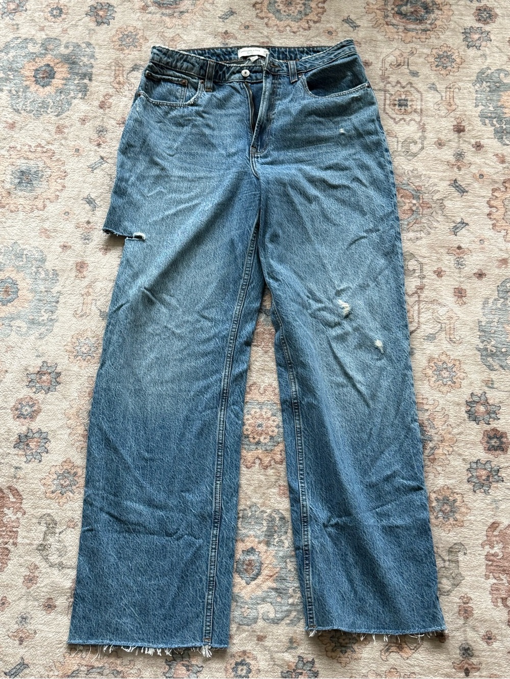 Washed Blue Distressed Straight-Leg Jeans